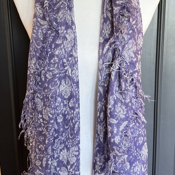 New Auth Chan Luu Dahlia Floral Cashmere Silk Scarf- Mulberry Blue - Picture 2 of 7